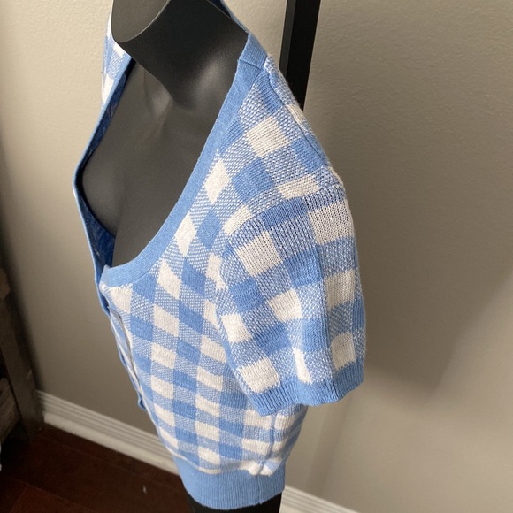 Polo Ralph Lauren Baby Blue/White Short-Sleeve Checkered Sweater M, NWT - Picture 5 of 10